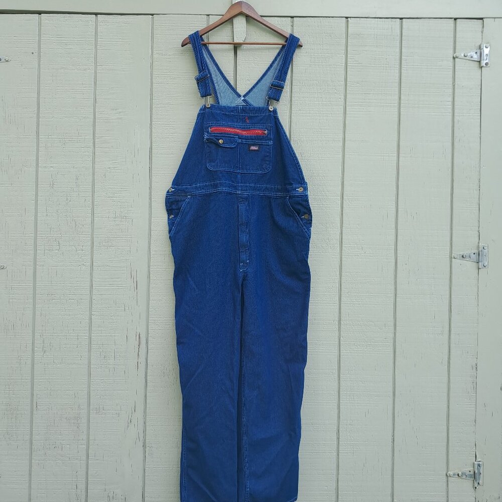 Dickies Bib Overalls Men 46x31, Tag XLR Blue Denim Zip Fly Workwear EB713RNB